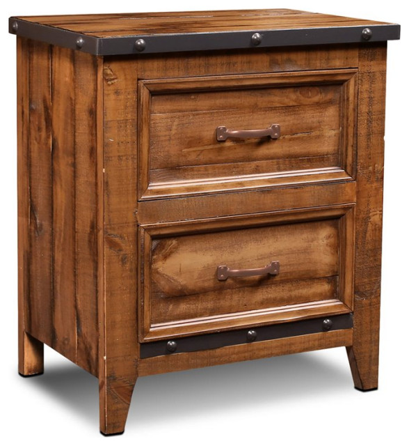 Sunset Trading Rustic City 2-Drawer Contemporary Wood Nightstand in Rustic Oak