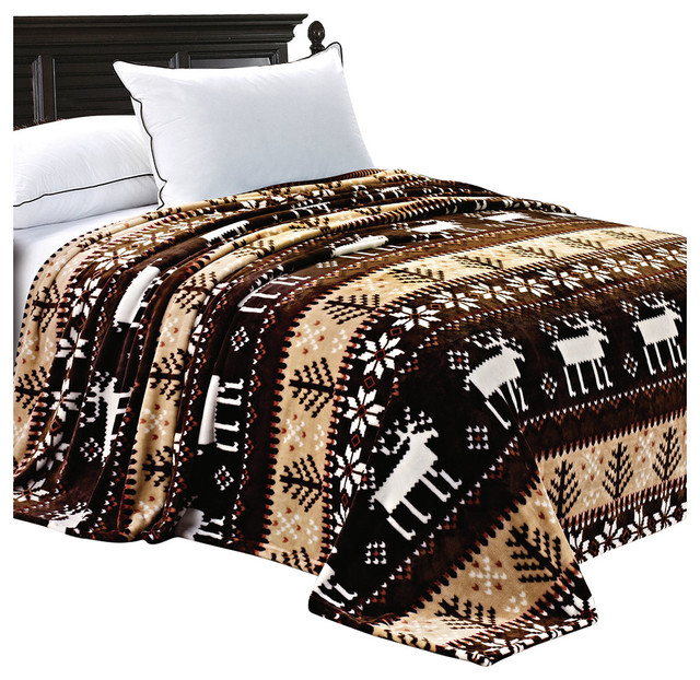 Christmas Deer Flannel Fleece Blanket Rustic Blankets by BNF Home