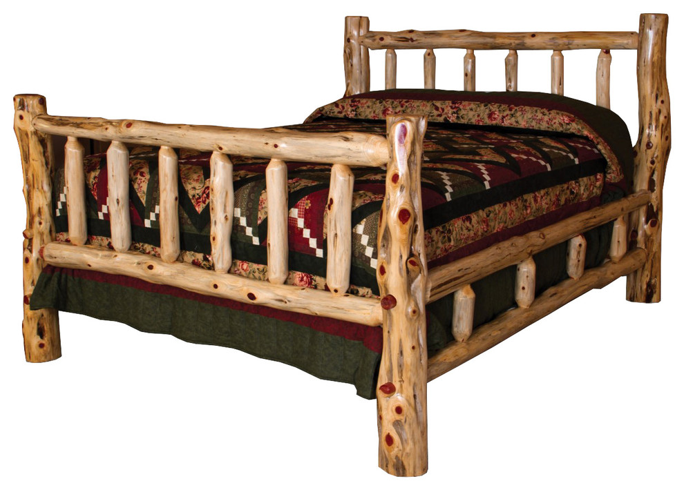 Rustic Red Cedar Log Queen Size Bed, Wooden Log Queen Bed Frame