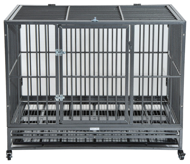 PawHut 42" Heavy Duty Steel Dog Crate Kennel Pet Cage with Wheels