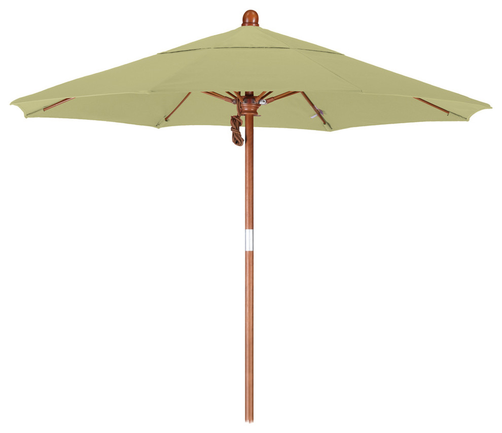 7.5 Foot Sunbrella Fabric Pulley Open Wood Market Umbrella