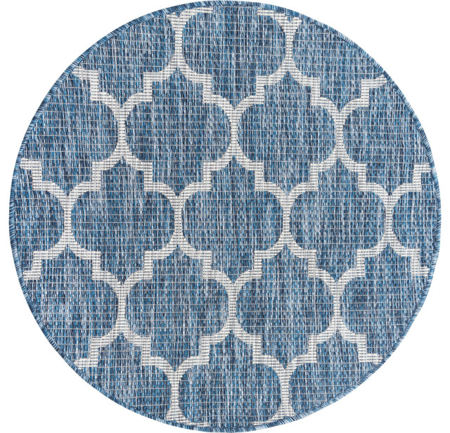 Rug Unique Loom Outdoor Trellis Navy Blue Round 3'3x3'3 Mediterranean