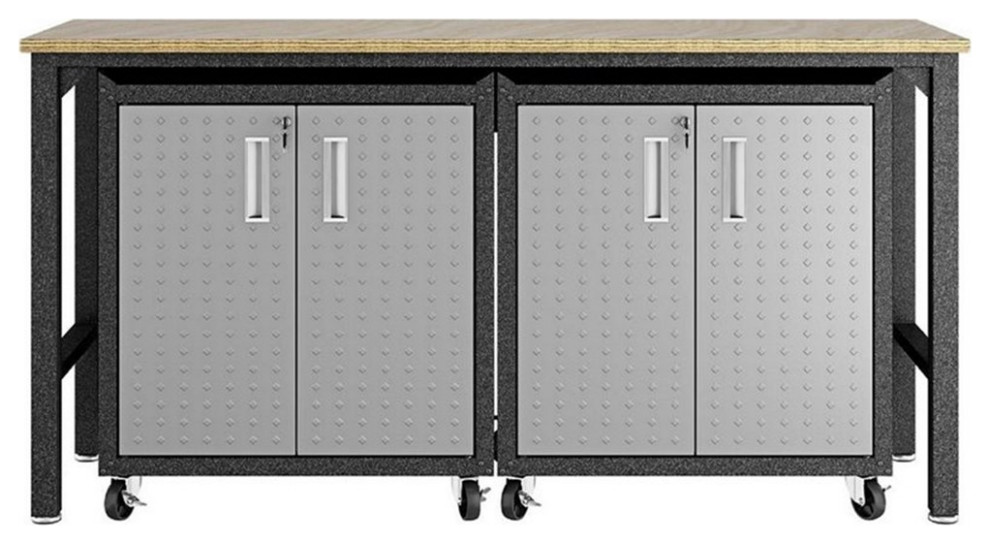 Manhattan Comfort Fortress 3Piece Metal Garage & Worktable Set