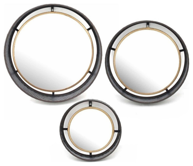Sagebrook Home Decorative Metal Frame Wall Mirrors, Gold, Set of 3