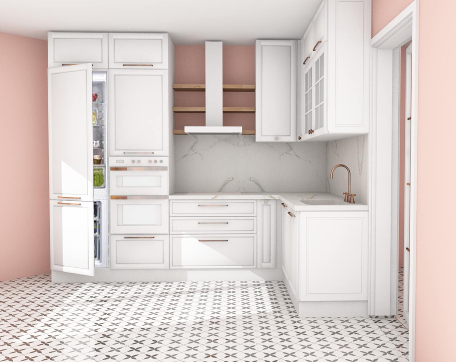 Белая кухня в смешанном стиле неоклассика - сканди