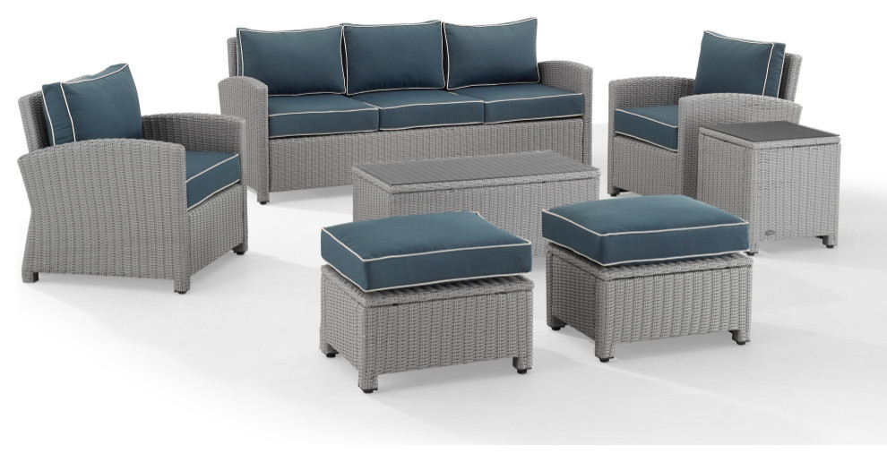 Bradenton 7Pc Wicker Outdoor Sofa Patio Furniture Set Tropical Outdoor Lounge Sets by