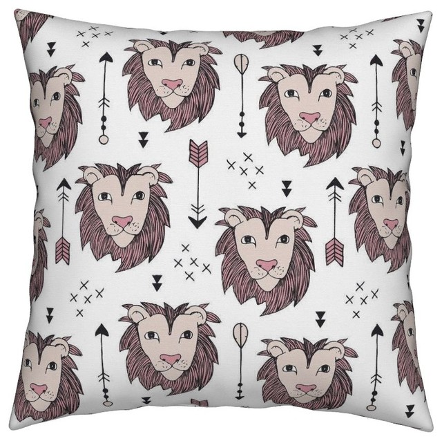 Pink Geometric Kids Scandinavian Lion Safari Throw Pillow