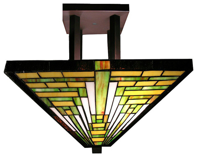Tiffany-Style Frank Lloyd Wright Mission Ceiling Lamp