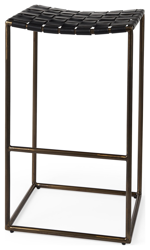 Clarissa Black Woven Leather Seat With Dark Nickel Frame Bar Stool