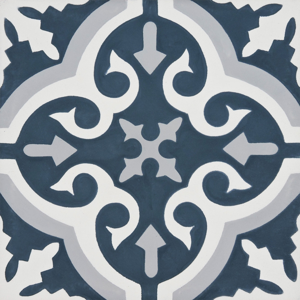 8"x8" Argana Handmade Cement Tile, Navy Blue/Gray, Set of 12