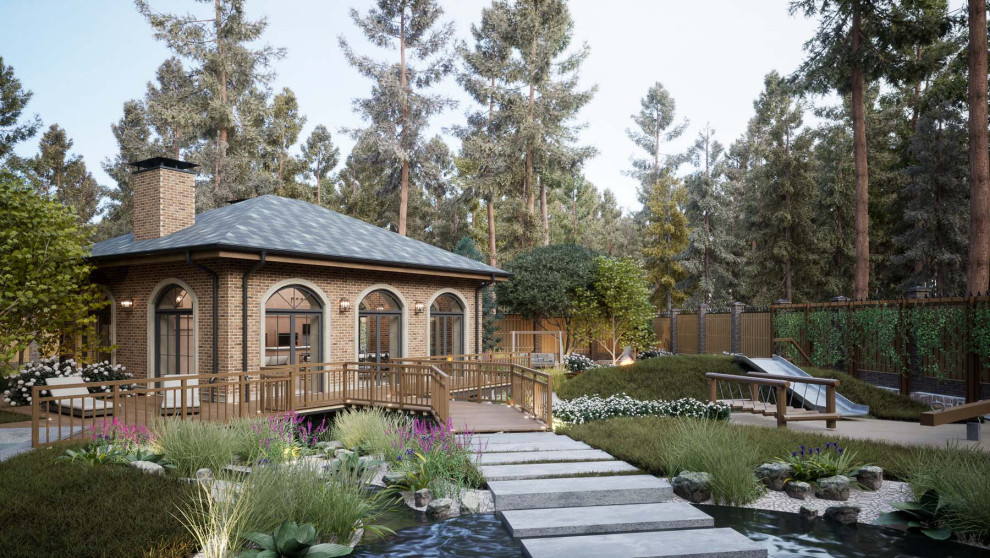 Шаговая дорожка к остекленной беседке