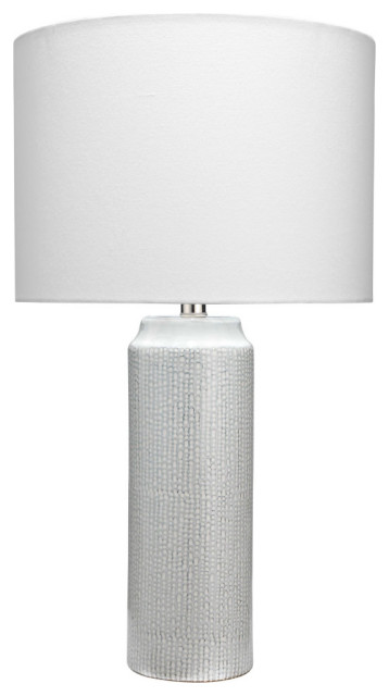 Bella Table Lamp Light Blue Patterned, White Ceramic Cylinder Table Lamp