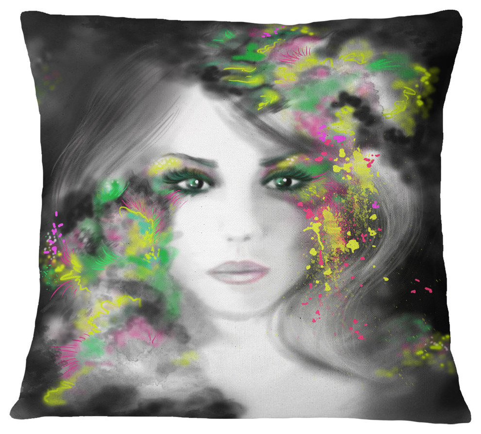 Fantasy Portrait Woman Abstract Portrait Throw Pillow, 18"x18"