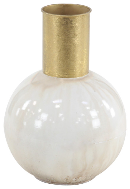 Zimlay Modern Round White And Gold Iron Vase 46030