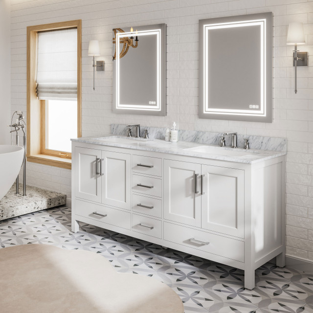 Carrara Marble White Rectangular Sink Vanity Top, 73in. - Transitional ...