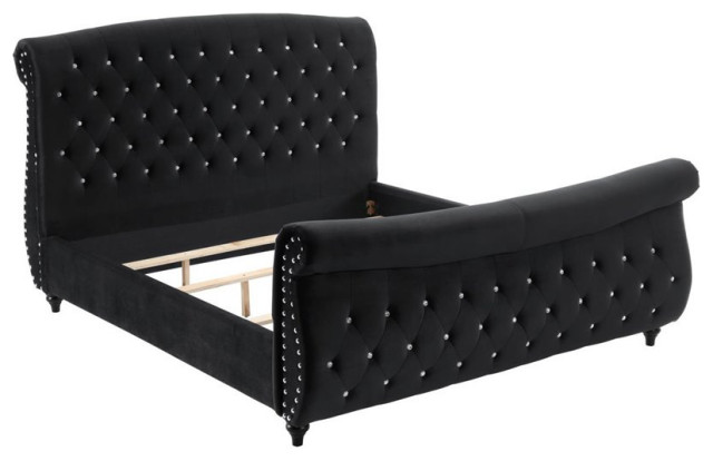 Best Master Furniture Jennifer Tufted Fabric King Platform Bed in Black