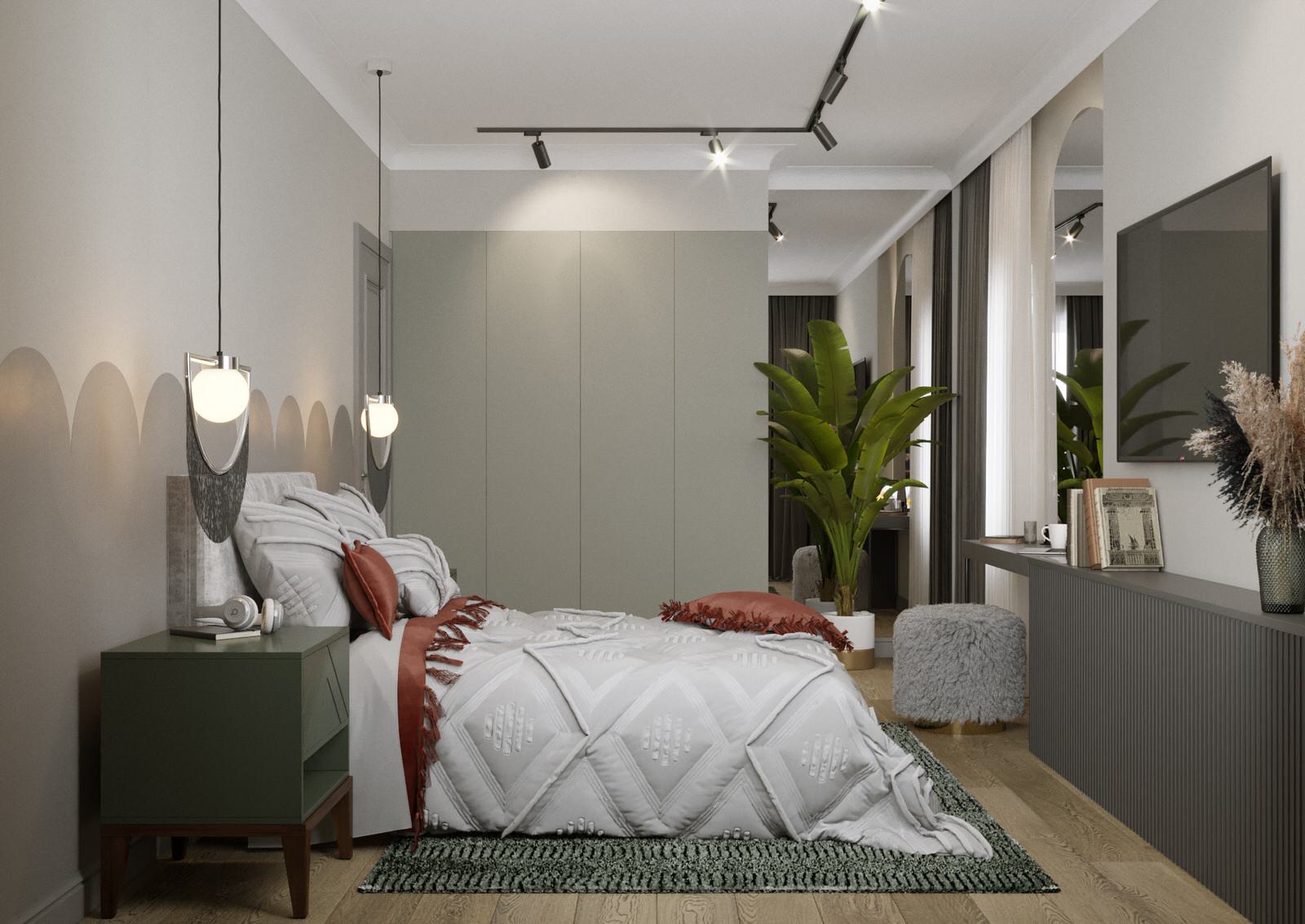 Квартира с монстерой и бетоном. Площадь 80 м2