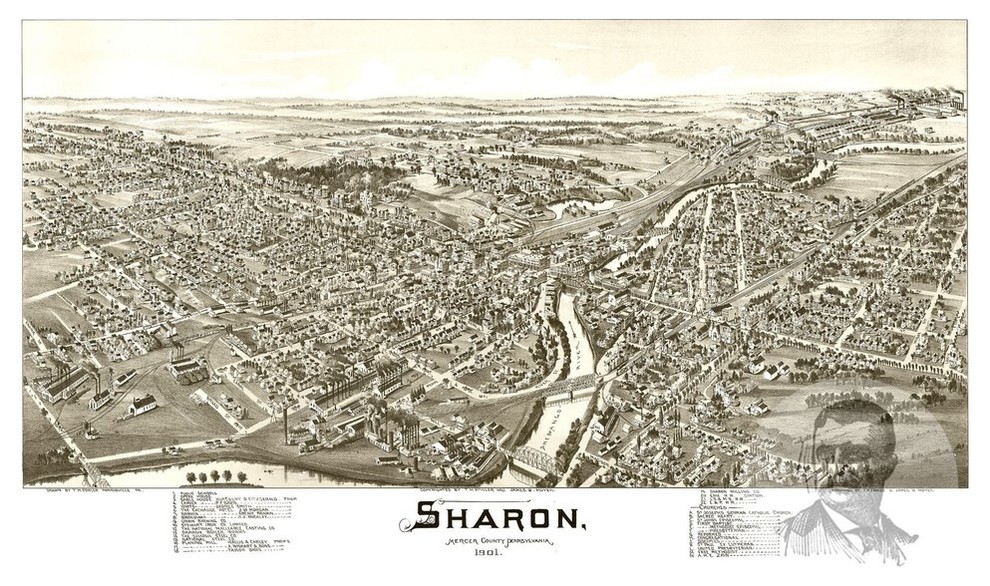 Old Map of Sharon Pennsylvania 1901, Vintage Map Art Print, 12"x18