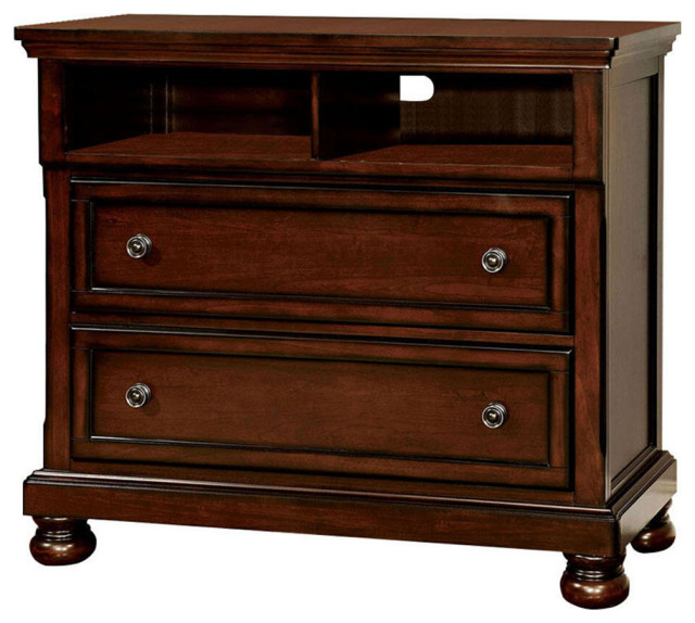 Wooden Media Chest Dresser, Dark Cherry Finish Traditional Dressers
