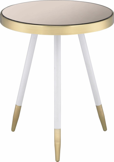 Mazon End Table - Antique Brass, White, Smoky Mirror