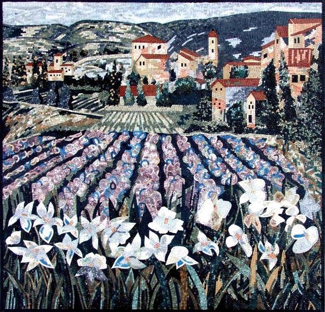 The Violet Flower Tuscan Mosaic Mural Art, 39"x39"