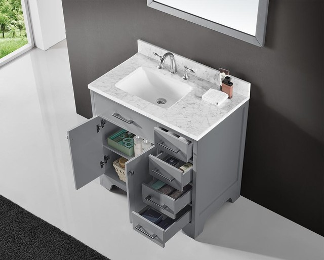 36" Single Sink Bathroom Vanity With Carrara Marble Top - Transitional ...