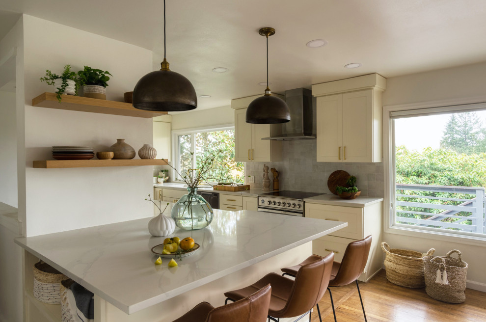 This is an example of a beach style kitchen in Seattle.