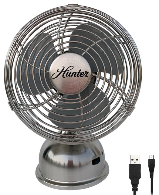 5" Personal Retro USB Fan, Brushed Nickel Traditional Electric Fans