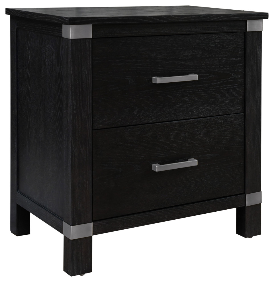 Declan Two Drawer Nightstand Black Transitional Nightstands And