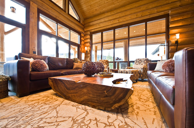 Okanagan Log Home montagne-salon