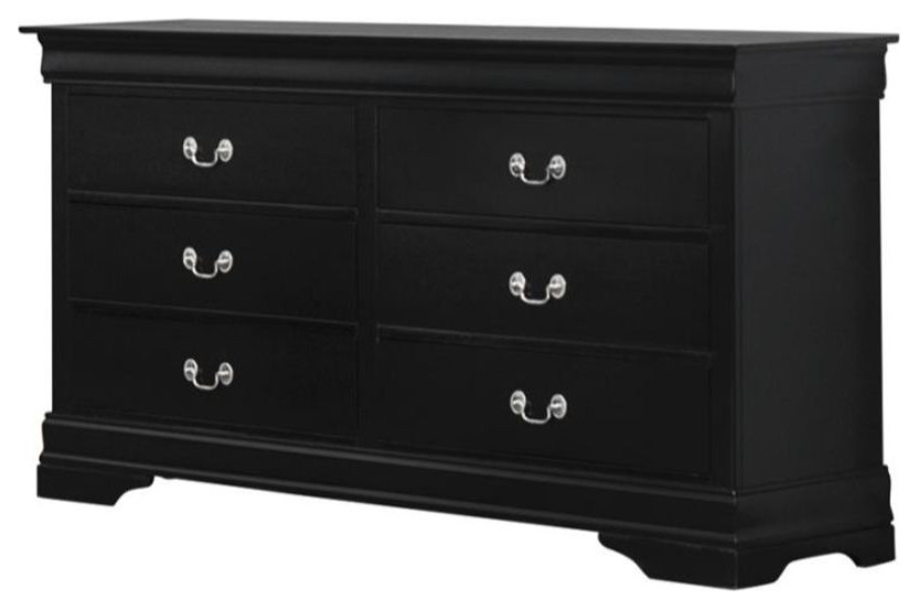 Wood Dresser with 6 Drawers, Black