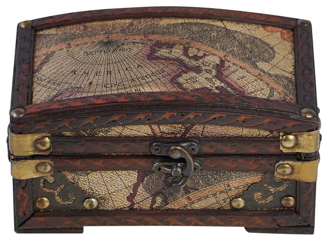 Traditional Storage Chest, Solid Wood and Metal Construction, Madrid Design