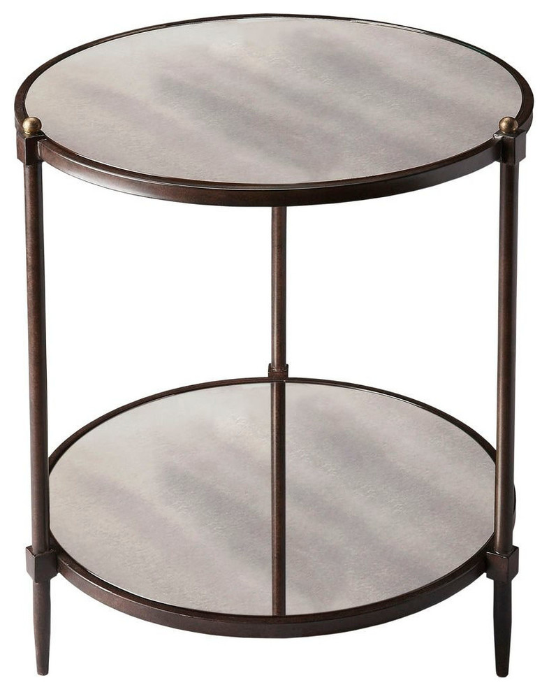Offex Transitional Round Mirrored Side Table Gray Offex Transitional Round Mirrored Side Table Gray