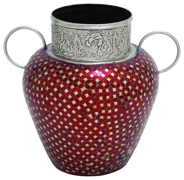 Royal Indian Mosaic Vase Traditional Vases by Benzara, Woodland