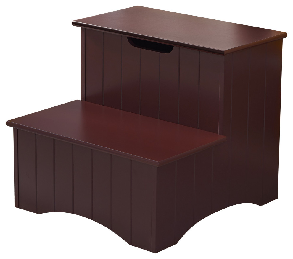 18"x18" Wood Bedroom Step Stool With Storage Contemporary Ladders