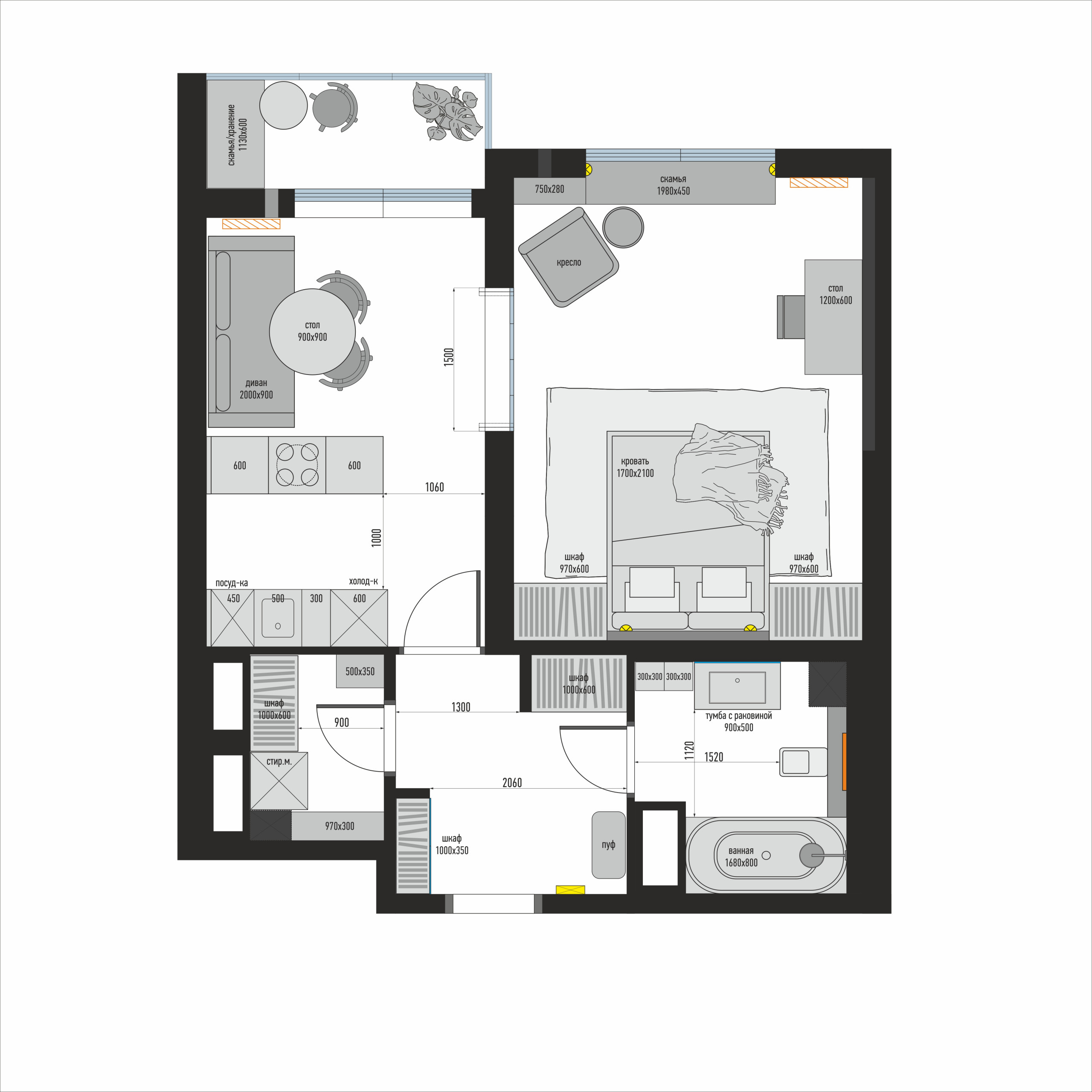 Дизайн-проект для ремонта двухкомнатной квартиры