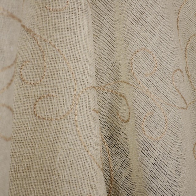 Portico Pistacchio Embroidered Scroll Sheer Fabric