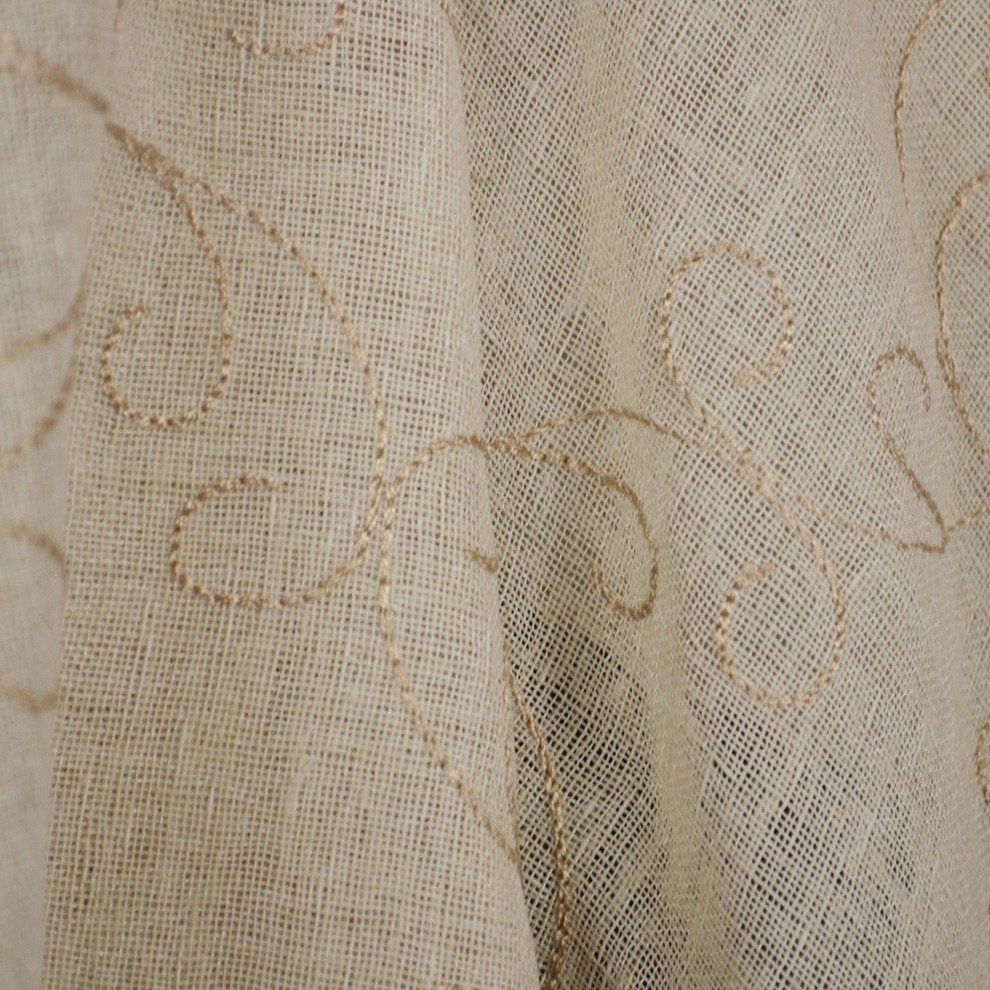 Portico Pistacchio Embroidered Scroll Sheer Fabric