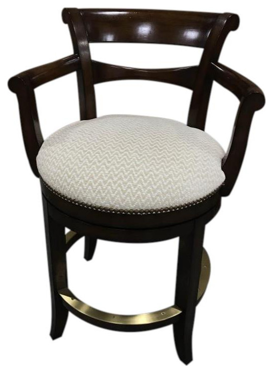 WOODBRIDGE Counter Stool Curved Scrolled Arms Round Seat Tapering