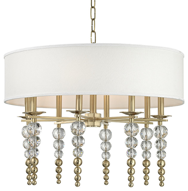 Persis 8-Light Pendant, Aged Brass Finish, Off White Linen Shade