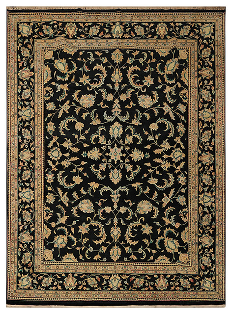 Black Tan Color Persian Rug, 7'3"x10'