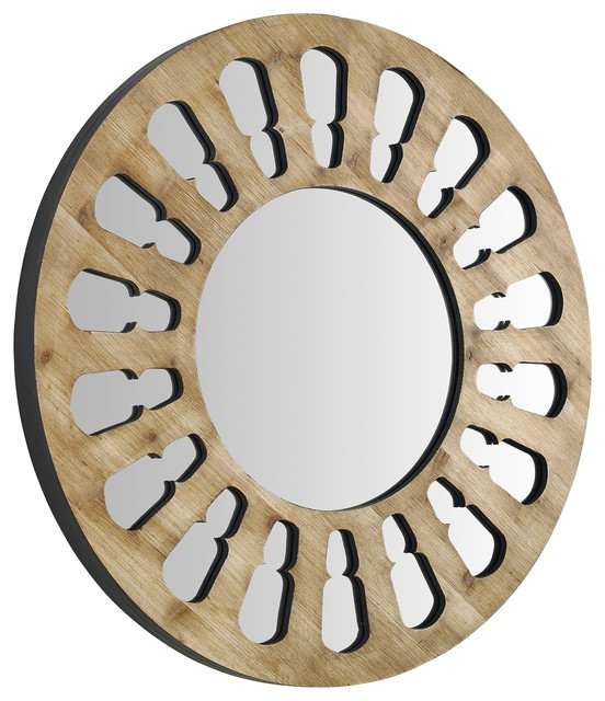 32" Round Wood CutOut Mirror Transitional Wall Mirrors by Dot