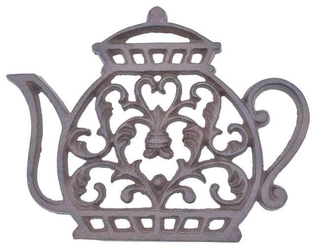 Decorative Cast Iron Trivet Ornate Tea Kettle 7 25 Wide