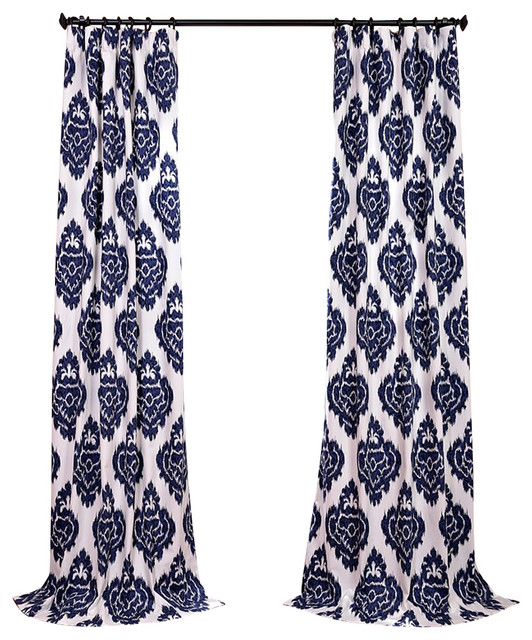 Melody Ikat Curtain Panel Mediterranean Curtains By Half Ikat Cotton Single Curtain Panel Blue