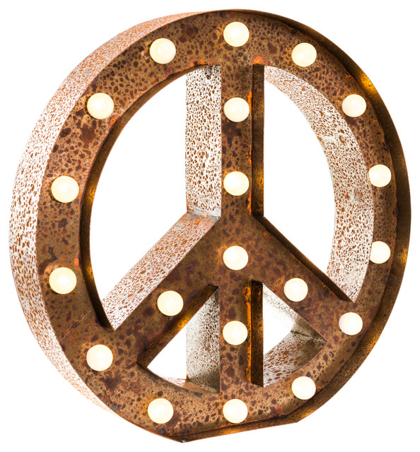 Peace Sign Table Lamp Rust Orange