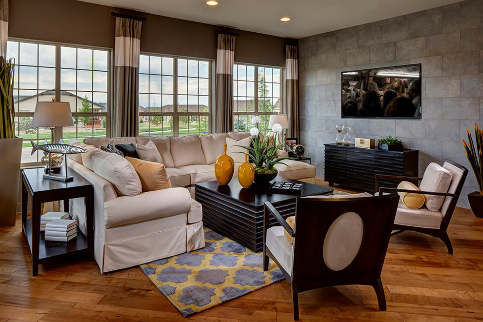 Photo of a transitional family room in Denver.