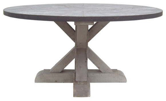 Zinc Round Table With Wooden Base