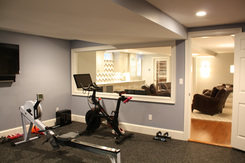 Inspiration for a transitional multipurpose gym in Boston with grey walls.