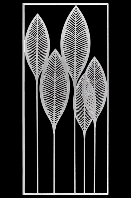 Metal Veined Leaves Wall Decor Portrait Orientation White