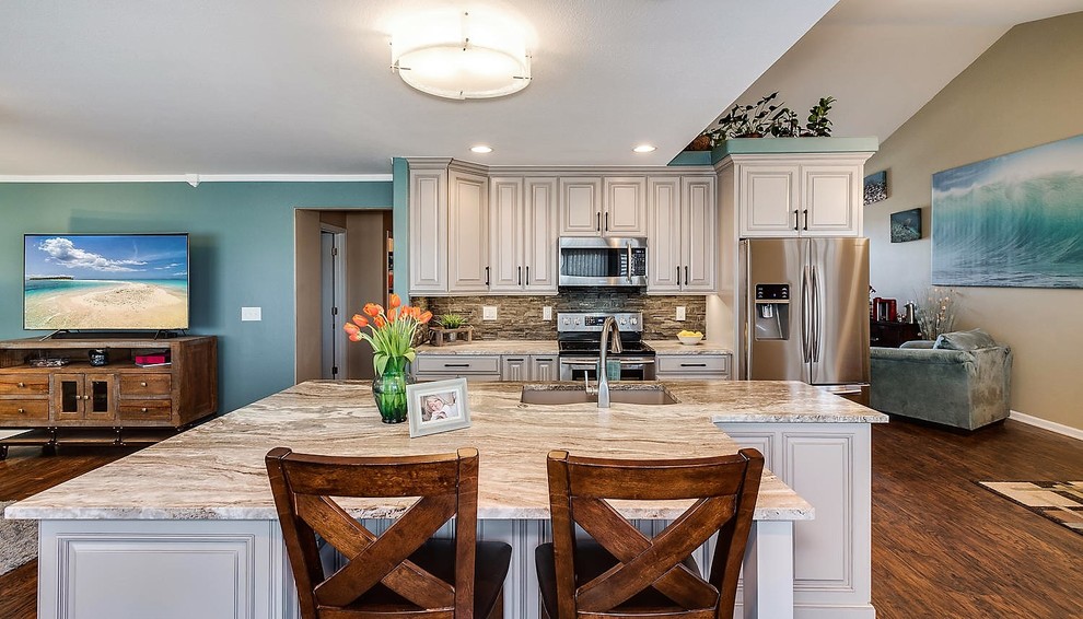 Example of a transitional kitchen design in Denver